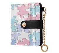 xigua Jigsaw Piece Light Color Wallet for Women, Small Slim PU Leather Credit Card Wallets RFID Blocking Bifold, Zipper Coin Pocket Purse