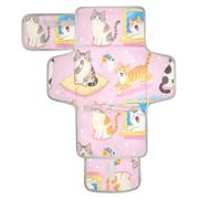 xigua Kawaii Cozy Cat Portable Diaper Changing Pad, Waterproof Baby Changing Mat with Storage Pocket & Built-in Pillow, Foldable Travel Pad, Newborn Gift Set for Boy Girl