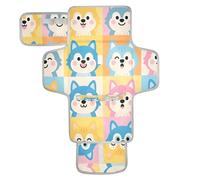 xigua Kawaii Dog Faces Portable Diaper Changing Pad, Waterproof Baby Changing Mat with Storage Pocket & Built-in Pillow, Foldable Travel Pad, Newborn Gift Set for Boy Girl