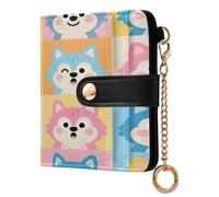xigua Kawaii Dog Faces Wallet for Women, Small Slim PU Leather Credit Card Wallets RFID Blocking Bifold, Zipper Coin Pocket Purse