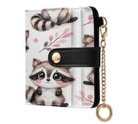 xigua Kawaii Raccoon Pattern Wallet for Women, Small Slim PU Leather Credit Card Wallets RFID Blocking Bifold, Zipper Coin Pocket Purse