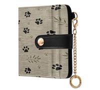 xigua Khaki Paws Print Wallet for Women, Small Slim PU Leather Credit Card Wallets RFID Blocking Bifold, Zipper Coin Pocket Purse