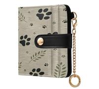 xigua Khaki Paws Print Wallet for Women, Small Slim PU Leather Credit Card Wallets RFID Blocking Bifold, Zipper Coin Pocket Purse