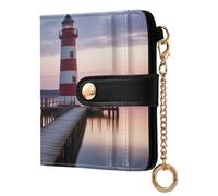 xigua Lighted Lighthouse Wallet for Women, Small Slim PU Leather Credit Card Wallets RFID Blocking Bifold, Zipper Coin Pocket Purse
