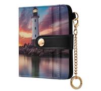 xigua Lighthouse in The Ocean Wallet for Women, Small Slim PU Leather Credit Card Wallets RFID Blocking Bifold, Zipper Coin Pocket Purse