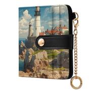 xigua Lighthouse Wallet for Women, Small Slim PU Leather Credit Card Wallets RFID Blocking Bifold, Zipper Coin Pocket Purse