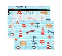 xigua Lighthouses and Anchor Binder Pencil Pouch with Zipper Enforced Hole 3 Ring Pencil Case Fits Standard 3-Ring Binders-2 Pack