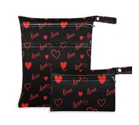 xigua Love Hearts Dot Wet Bag Nappy Bag,2 PCS Wet Dry Bag, Reusable Bags,Waterproof Washable Hanging Bag for Baby Diaper Travel Beach Pool Daycare Gym Bag