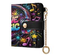 xigua Love Music Headphone Wallet for Women, Small Slim PU Leather Credit Card Wallets RFID Blocking Bifold, Zipper Coin Pocket Purse