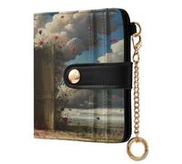 xigua Magic Rose Door Wallet for Women, Small Slim PU Leather Credit Card Wallets RFID Blocking Bifold, Zipper Coin Pocket Purse