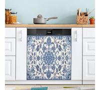 xigua Magnetic Dishwasher Stickers Blue Floral Vintage Kitchen Dishwasher Cover Sticker, Panel Decal Home Decor Cabinet Appliances Stickers 23in W x 26in H