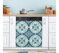 xigua Magnetic Dishwasher Stickers Blue Tile Kitchen Dishwasher Cover Sticker, Panel Decal Home Decor Cabinet Appliances Stickers 23in W x 26in H