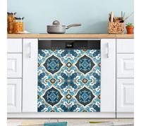 xigua Magnetic Dishwasher Stickers Blue Tile Kitchen Dishwasher Cover Sticker, Panel Decal Home Decor Cabinet Appliances Stickers 23in W x 26in H