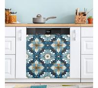 xigua Magnetic Dishwasher Stickers Blue Tile Kitchen Dishwasher Cover Sticker, Panel Decal Home Decor Cabinet Appliances Stickers 23in W x 26in H