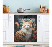 xigua Magnetic Dishwasher Stickers Cute Cat Portrait Kitchen Dishwasher Cover Sticker, Panel Decal Home Decor Cabinet Appliances Stickers 23in W x 26in H