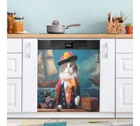 xigua Magnetic Dishwasher Stickers Cute Pirate Cat Kitchen Dishwasher Cover Sticker, Panel Decal Home Decor Cabinet Appliances Stickers 23in W x 26in H