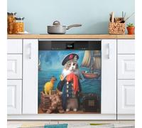 xigua Magnetic Dishwasher Stickers Cute Pirate Cat Kitchen Dishwasher Cover Sticker, Panel Decal Home Decor Cabinet Appliances Stickers 23in W x 26in H