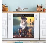 xigua Magnetic Dishwasher Stickers Cute Pirate Cat Kitchen Dishwasher Cover Sticker, Panel Decal Home Decor Cabinet Appliances Stickers 23in W x 26in H