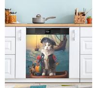 xigua Magnetic Dishwasher Stickers Cute Pirate Cat Kitchen Dishwasher Cover Sticker, Panel Decal Home Decor Cabinet Appliances Stickers 23in W x 26in H
