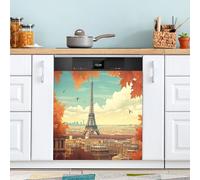 xigua Magnetic Dishwasher Stickers Eiffel Tower Autumn Kitchen Dishwasher Cover Sticker, Panel Decal Home Decor Cabinet Appliances Stickers 23in W x 26in H