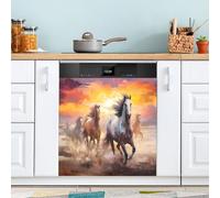 xigua Magnetic Dishwasher Stickers Horse Painting Kitchen Dishwasher Cover Sticker, Panel Decal Home Decor Cabinet Appliances Stickers 23in W x 26in H
