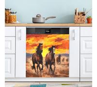 xigua Magnetic Dishwasher Stickers Horse Painting Kitchen Dishwasher Cover Sticker, Panel Decal Home Decor Cabinet Appliances Stickers 23in W x 26in H