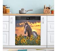 xigua Magnetic Dishwasher Stickers Horse Sunflowers Kitchen Dishwasher Cover Sticker, Panel Decal Home Decor Cabinet Appliances Stickers 23in W x 26in H