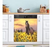 xigua Magnetic Dishwasher Stickers Horse Sunflowers Kitchen Dishwasher Cover Sticker, Panel Decal Home Decor Cabinet Appliances Stickers 23in W x 26in H