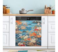 xigua Magnetic Dishwasher Stickers Japanese Floral Kitchen Dishwasher Cover Sticker, Panel Decal Home Decor Cabinet Appliances Stickers 23in W x 26in H