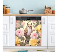 xigua Magnetic Dishwasher Stickers Owl and Flowers Kitchen Dishwasher Cover Sticker, Panel Decal Home Decor Cabinet Appliances Stickers 23in W x 26in H