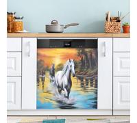 xigua Magnetic Dishwasher Stickers Running Horse Kitchen Dishwasher Cover Sticker, Panel Decal Home Decor Cabinet Appliances Stickers 23in W x 26in H