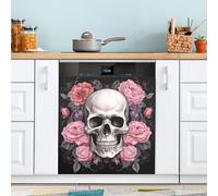 xigua Magnetic Dishwasher Stickers Skull Flowers Kitchen Dishwasher Cover Sticker, Panel Decal Home Decor Cabinet Appliances Stickers 23in W x 26in H