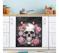 xigua Magnetic Dishwasher Stickers Skull Flowers Kitchen Dishwasher Cover Sticker, Panel Decal Home Decor Cabinet Appliances Stickers 23in W x 26in H