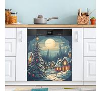 xigua Magnetic Dishwasher Stickers Snowy Village Kitchen Dishwasher Cover Sticker, Panel Decal Home Decor Cabinet Appliances Stickers 23in W x 26in H