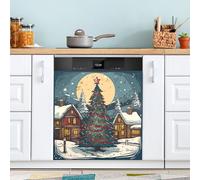 xigua Magnetic Dishwasher Stickers Snowy Village Kitchen Dishwasher Cover Sticker, Panel Decal Home Decor Cabinet Appliances Stickers 23in W x 26in H