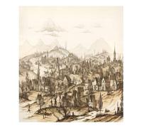 xigua Magnetic Dishwasher Stickers Village Drawing Kitchen Dishwasher Cover Sticker, Panel Decal Home Decor Cabinet Appliances Stickers 23in W x 26in H