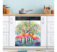 xigua Magnetic Dishwasher Stickers Watercolor Flamingos Kitchen Dishwasher Cover Sticker, Panel Decal Home Decor Cabinet Appliances Stickers 23in W x 26in H