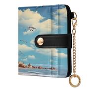 xigua Manga Lighthouse Wallet for Women, Small Slim PU Leather Credit Card Wallets RFID Blocking Bifold, Zipper Coin Pocket Purse