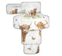 xigua Meadow Highland Cows Portable Diaper Changing Pad, Waterproof Baby Changing Mat with Storage Pocket & Built-in Pillow, Foldable Travel Pad, Newborn Gift Set for Boy Girl