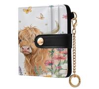 xigua Meadow Highland Cows Wallet for Women, Small Slim PU Leather Credit Card Wallets RFID Blocking Bifold, Zipper Coin Pocket Purse