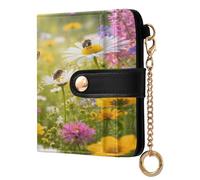 xigua Meadow Wildflowers Wallet for Women, Small Slim PU Leather Credit Card Wallets RFID Blocking Bifold, Zipper Coin Pocket Purse