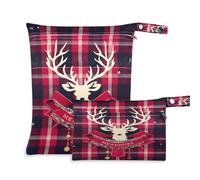 xigua Merry Christmas Plaid with Deer Wet Dry Bag 2 PCS Waterproof Nappy Bag