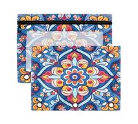 xigua Mexican Ceramic Tile Binder Pencil Pouch with Zipper Enforced Hole 3 Ring Pencil Case Fits Standard 3-Ring Binders-2 Pack