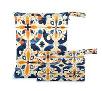 xigua Mexican Style Ceramic Tiles Wet Bag Nappy Bag,2 PCS Wet Dry Bag, Reusable Produce Bags,Waterproof Washable Hanging Large Two Zippered Pockets for Baby Diaper Travel Beach Pool Daycare Gym Bag355