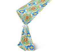 xigua Mexican Talavera Ceramic Tile Pattern Chiffon Table Runners,Sheer Romantic Tulle Table Runner for Halloween Wedding Bridal Tea Party Baby Shower Birthday Party Table Decorations(120x27in)894