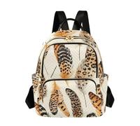 xigua Mini Backpack for Women Leopard Print Feathers Mini Small Backpack Purse Lightweight Casual Daypack, 8.5L
