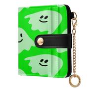 xigua Mint Boo Bliss Wallet for Women, Small Slim PU Leather Credit Card Wallets RFID Blocking Bifold, Zipper Coin Pocket Purse