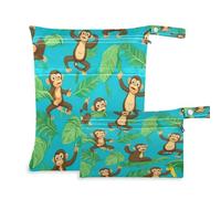 xigua Monkeys and Bananas Wet Bag Nappy Bag,2 PCS Wet Dry Bag, Reusable Produce Bags,Waterproof Washable Hanging Large Two Zippered Pockets for Baby Diaper Travel Beach Pool Daycare Gym Bag29
