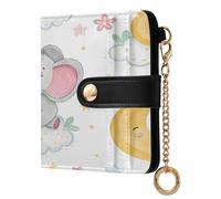xigua Moon Stars Elephant Wallet for Women, Small Slim PU Leather Credit Card Wallets RFID Blocking Bifold, Zipper Coin Pocket Purse