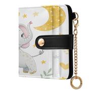 xigua Moon Stars Elephant Wallet for Women, Small Slim PU Leather Credit Card Wallets RFID Blocking Bifold, Zipper Coin Pocket Purse